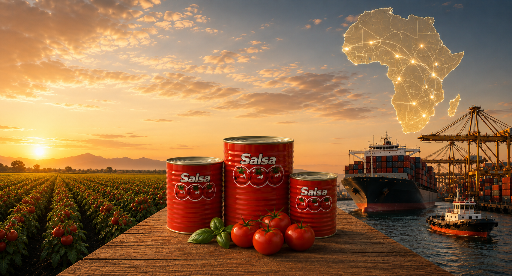 Campi di pomodoro e prodotti Salsa